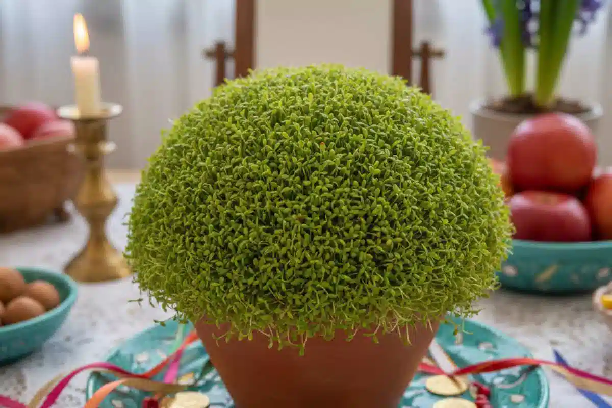 کاشت سبزه روی کوزه سفالی