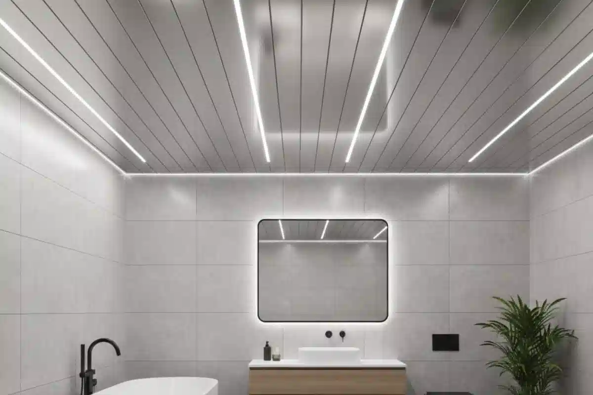 اجرای سقف کاذب آلومینیومی در سرویس بهداشتی