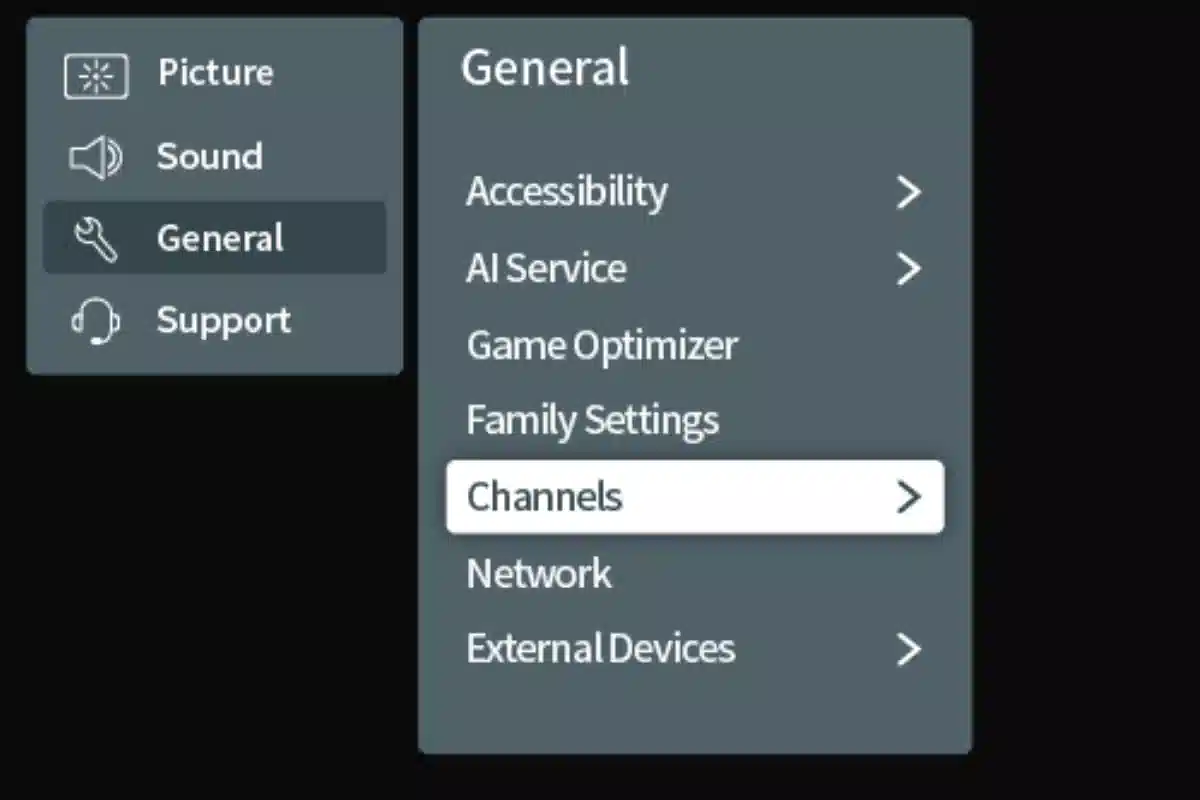 انتخاب گزینه Channels