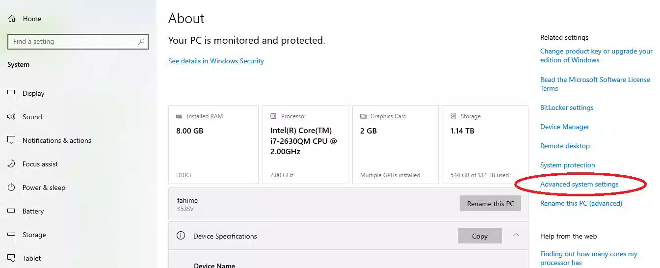  Advanced system settings