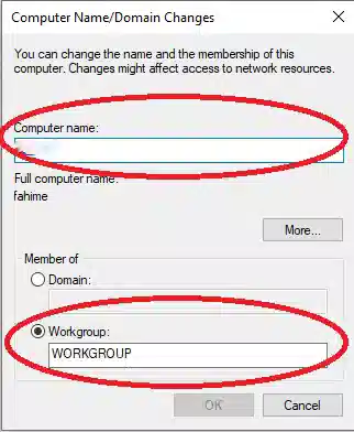 فعال کردن گزینه WORKGROUP