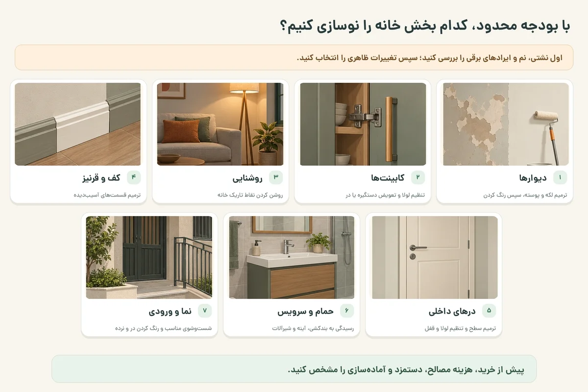 برای بازسازی خانه با هزینه کم، کدام کارها را اول انجام دهیم؟