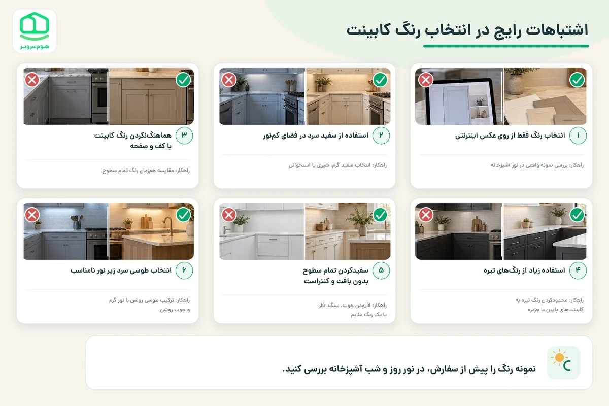 اشتباهات رایج در انتخاب رنگ کابینت